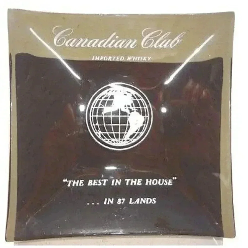 Vintage SQUARE Glass CANADIAN CLUB Import Whisky Ashtray